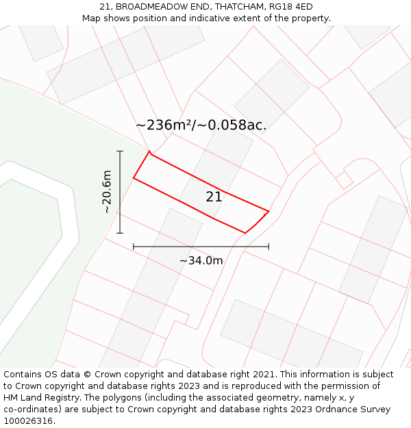 21, BROADMEADOW END, THATCHAM, RG18 4ED: Plot and title map