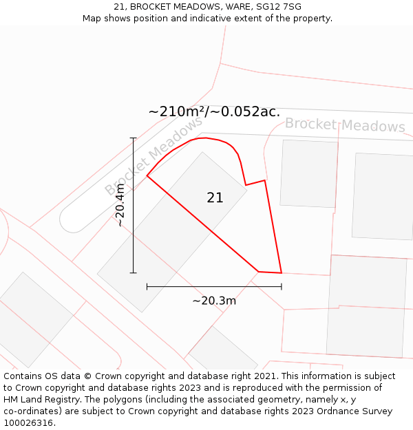 21, BROCKET MEADOWS, WARE, SG12 7SG: Plot and title map