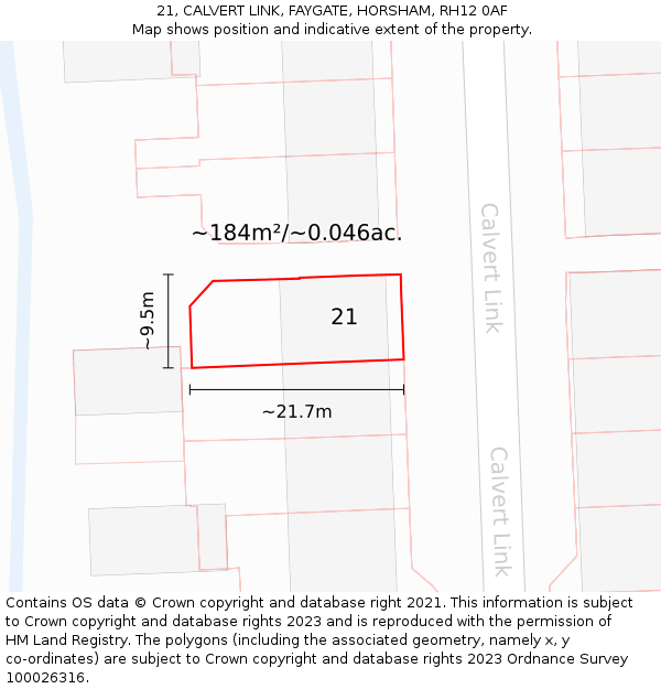 21, CALVERT LINK, FAYGATE, HORSHAM, RH12 0AF: Plot and title map