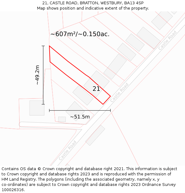 21, CASTLE ROAD, BRATTON, WESTBURY, BA13 4SP: Plot and title map