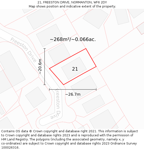 21, FREESTON DRIVE, NORMANTON, WF6 2DY: Plot and title map
