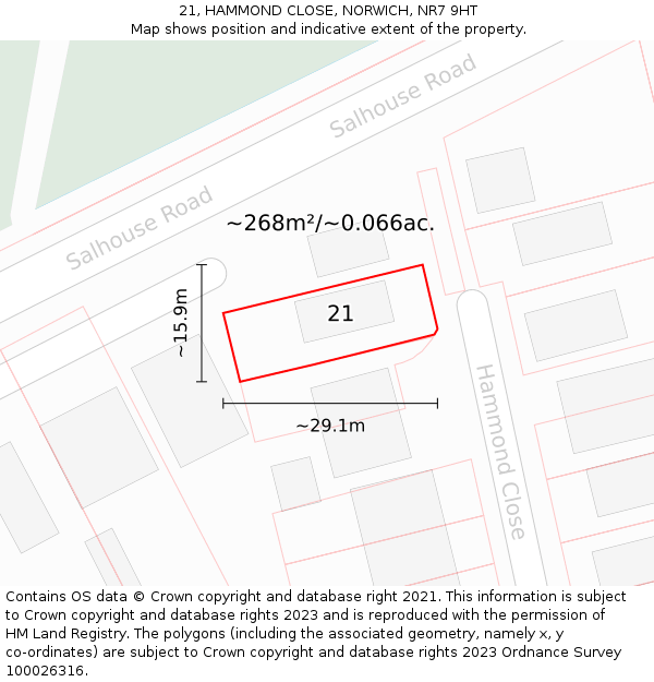 21, HAMMOND CLOSE, NORWICH, NR7 9HT: Plot and title map