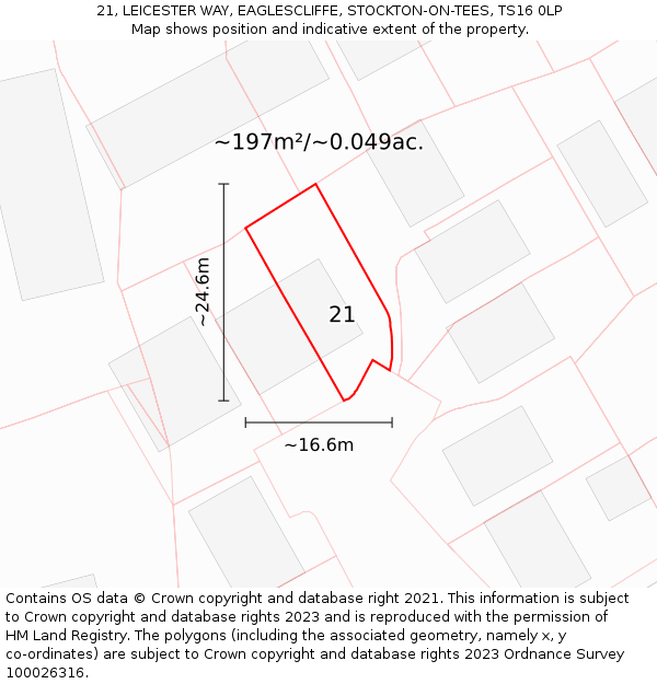 21, LEICESTER WAY, EAGLESCLIFFE, STOCKTON-ON-TEES, TS16 0LP: Plot and title map