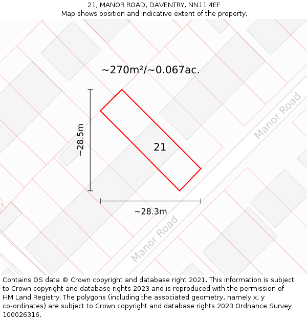 21, MANOR ROAD, DAVENTRY, NN11 4EF: Plot and title map