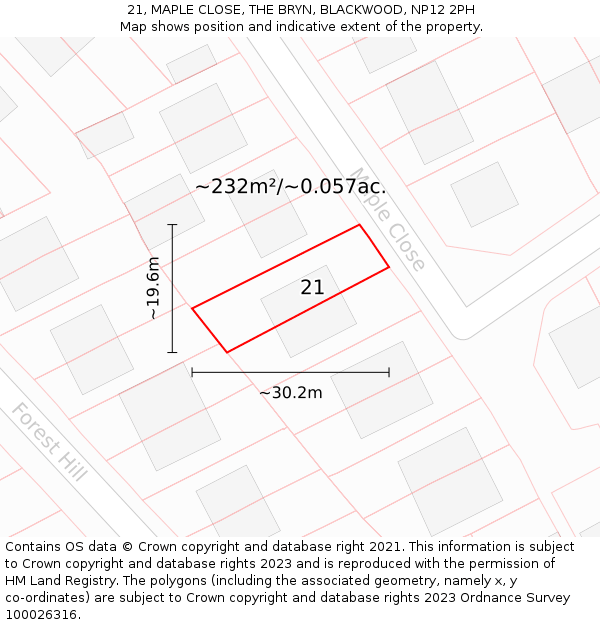 21, MAPLE CLOSE, THE BRYN, BLACKWOOD, NP12 2PH: Plot and title map