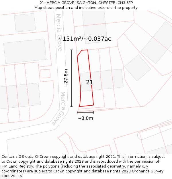 21, MERCIA GROVE, SAIGHTON, CHESTER, CH3 6FP: Plot and title map