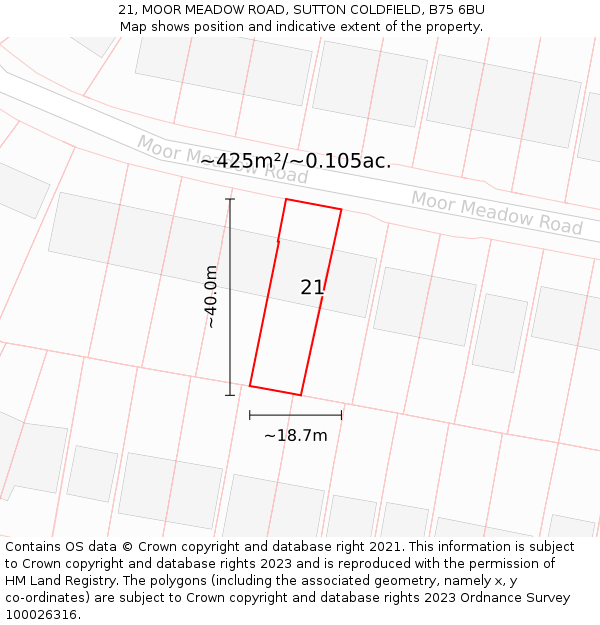 21, MOOR MEADOW ROAD, SUTTON COLDFIELD, B75 6BU: Plot and title map