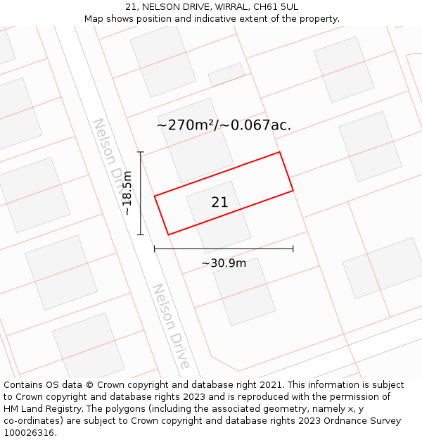21, NELSON DRIVE, WIRRAL, CH61 5UL: Plot and title map