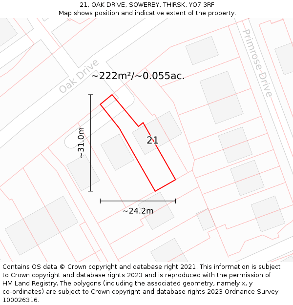 21, OAK DRIVE, SOWERBY, THIRSK, YO7 3RF: Plot and title map