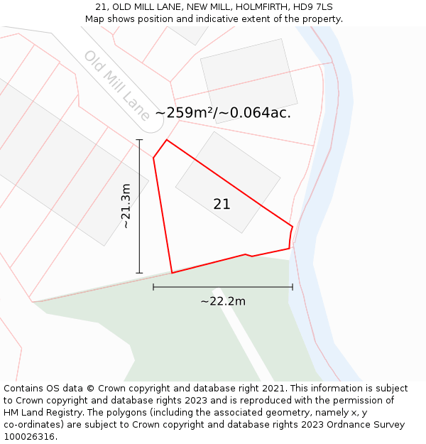 21, OLD MILL LANE, NEW MILL, HOLMFIRTH, HD9 7LS: Plot and title map