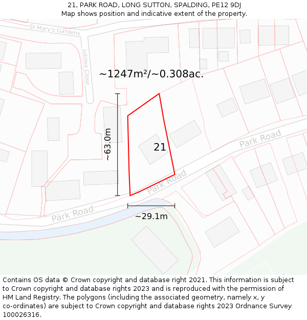21, PARK ROAD, LONG SUTTON, SPALDING, PE12 9DJ: Plot and title map