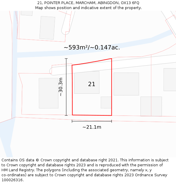 21, POINTER PLACE, MARCHAM, ABINGDON, OX13 6FQ: Plot and title map