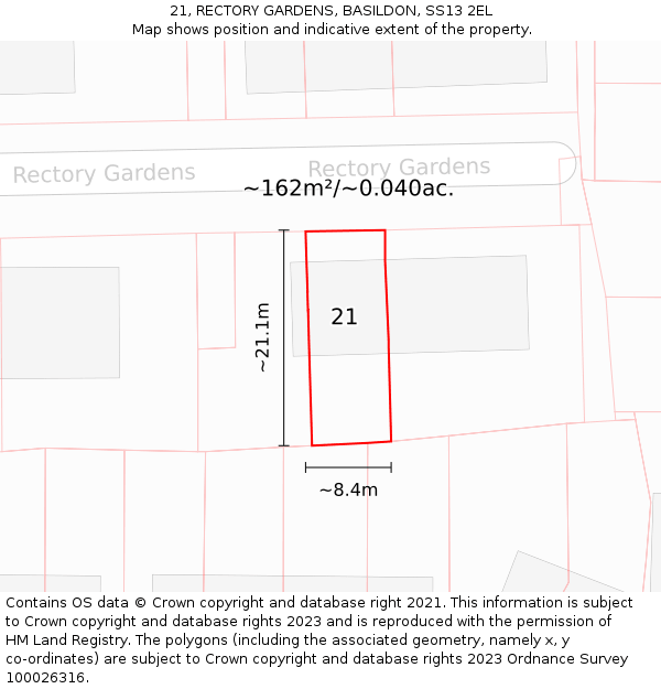 21, RECTORY GARDENS, BASILDON, SS13 2EL: Plot and title map
