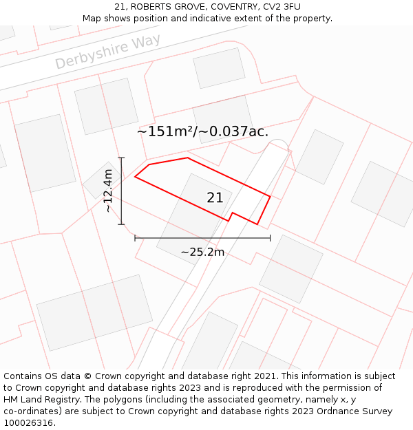 21, ROBERTS GROVE, COVENTRY, CV2 3FU: Plot and title map