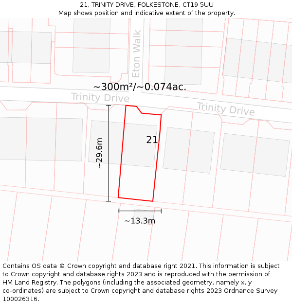 21, TRINITY DRIVE, FOLKESTONE, CT19 5UU: Plot and title map