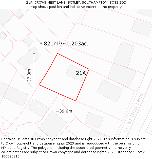 21A, CROWS NEST LANE, BOTLEY, SOUTHAMPTON, SO32 2DD: Plot and title map