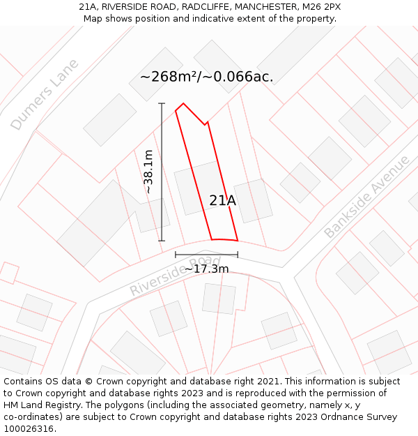21A, RIVERSIDE ROAD, RADCLIFFE, MANCHESTER, M26 2PX: Plot and title map