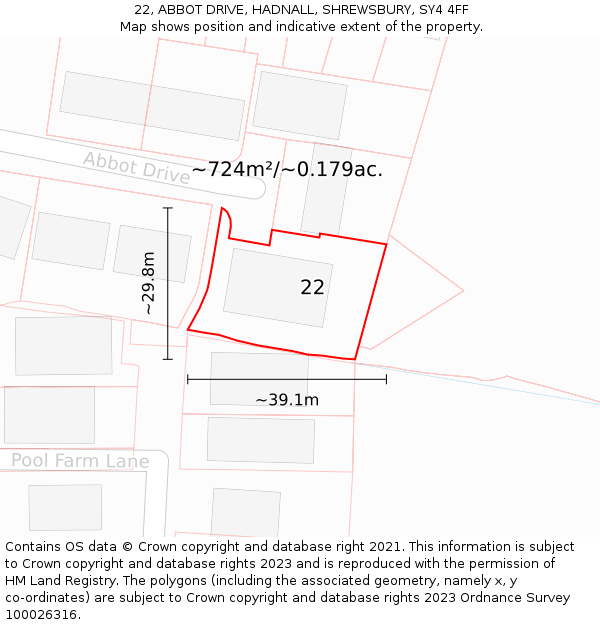 22, ABBOT DRIVE, HADNALL, SHREWSBURY, SY4 4FF: Plot and title map