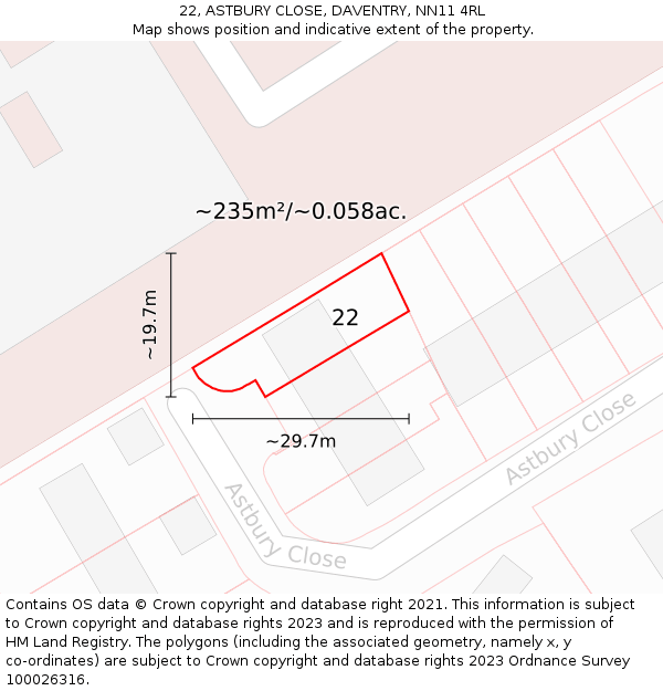 22, ASTBURY CLOSE, DAVENTRY, NN11 4RL: Plot and title map