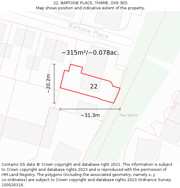 22, BARTONE PLACE, THAME, OX9 3ED: Plot and title map