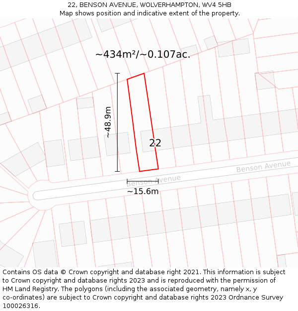 22, BENSON AVENUE, WOLVERHAMPTON, WV4 5HB: Plot and title map