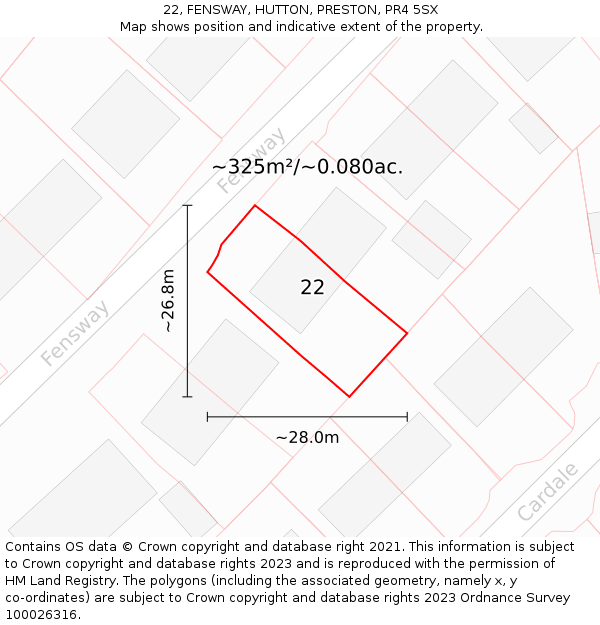 22, FENSWAY, HUTTON, PRESTON, PR4 5SX: Plot and title map