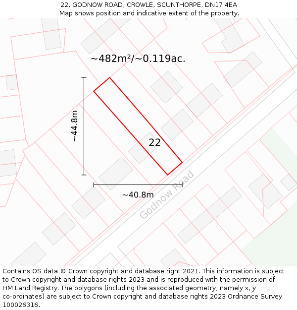 22, GODNOW ROAD, CROWLE, SCUNTHORPE, DN17 4EA: Plot and title map
