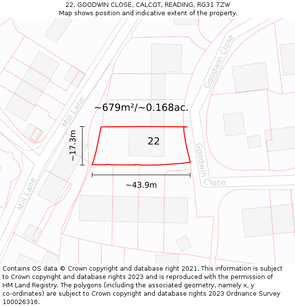 22, GOODWIN CLOSE, CALCOT, READING, RG31 7ZW: Plot and title map