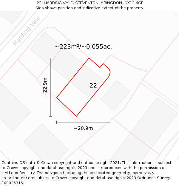 22, HARDING VALE, STEVENTON, ABINGDON, OX13 6GF: Plot and title map