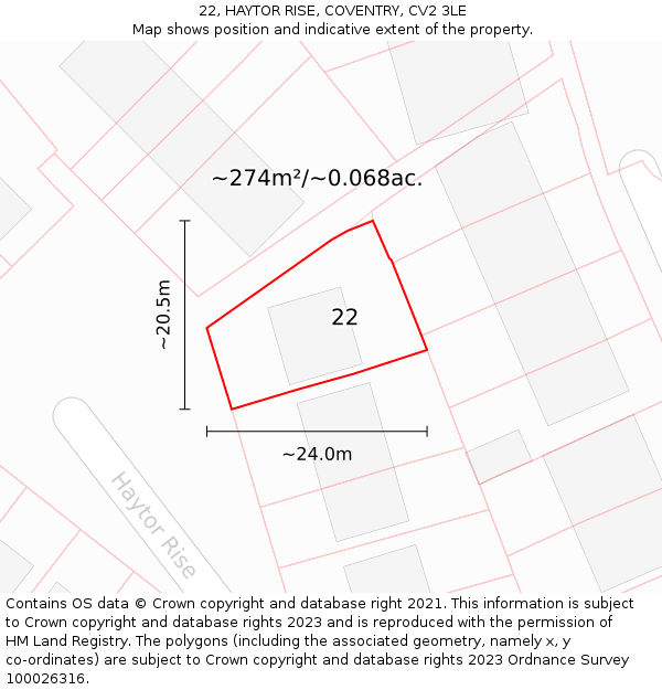 22, HAYTOR RISE, COVENTRY, CV2 3LE: Plot and title map