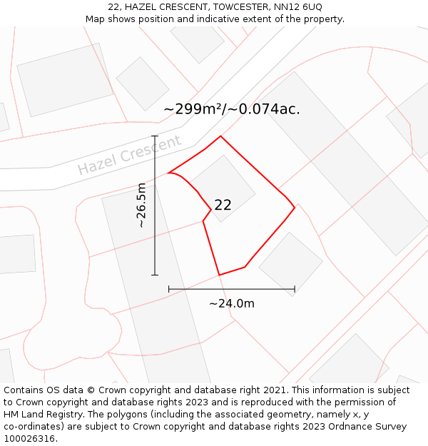 22, HAZEL CRESCENT, TOWCESTER, NN12 6UQ: Plot and title map
