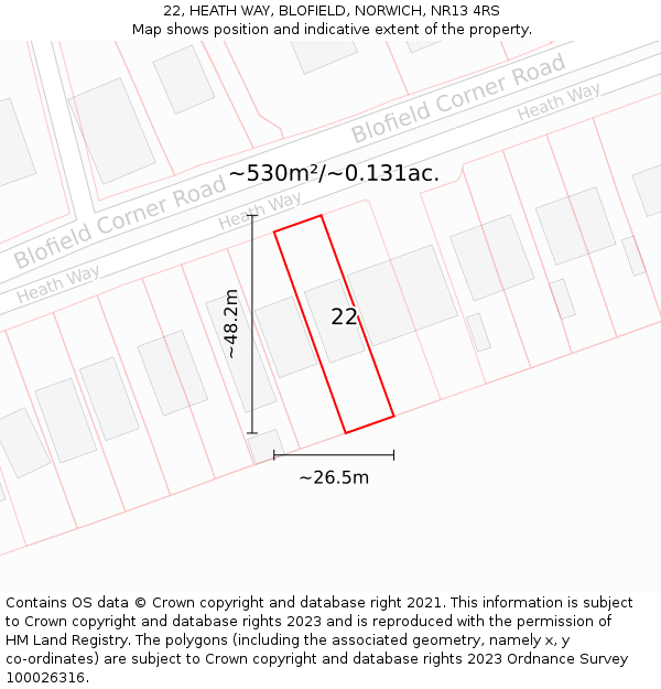 22, HEATH WAY, BLOFIELD, NORWICH, NR13 4RS: Plot and title map