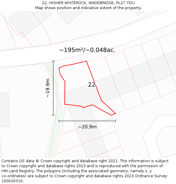 22, HIGHER WHITEROCK, WADEBRIDGE, PL27 7DU: Plot and title map