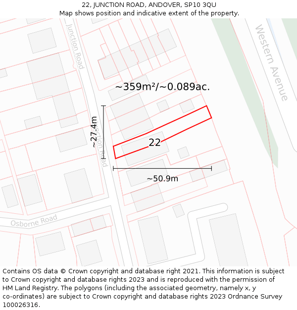 22, JUNCTION ROAD, ANDOVER, SP10 3QU: Plot and title map