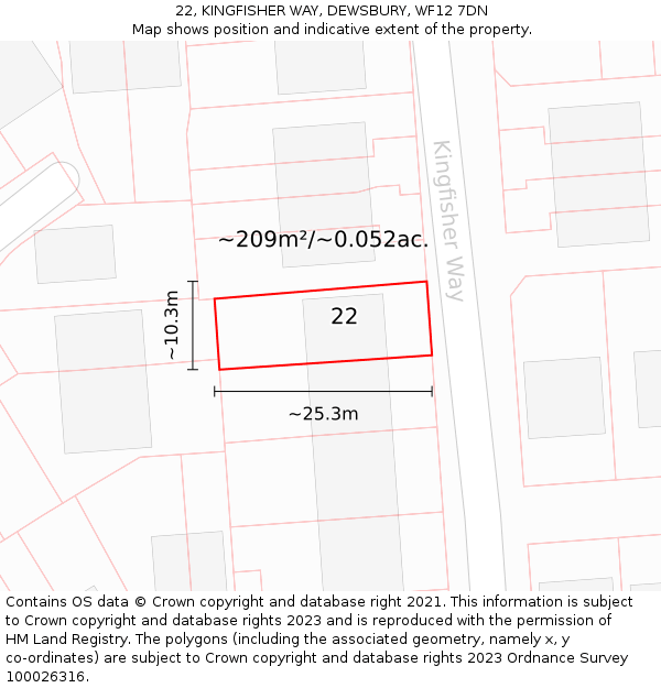 22, KINGFISHER WAY, DEWSBURY, WF12 7DN: Plot and title map