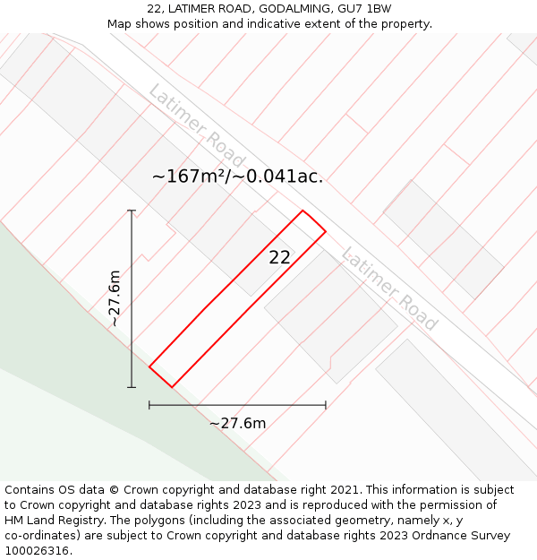 22, LATIMER ROAD, GODALMING, GU7 1BW: Plot and title map