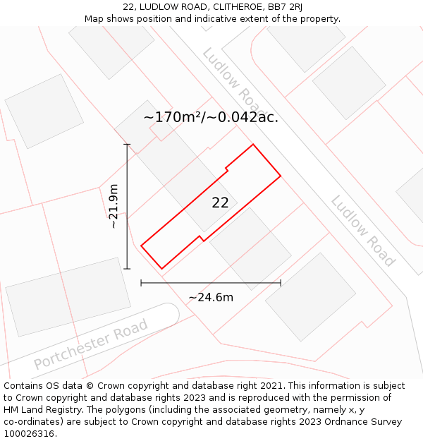 22, LUDLOW ROAD, CLITHEROE, BB7 2RJ: Plot and title map