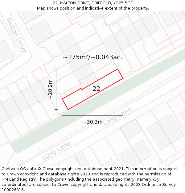 22, NALTON DRIVE, DRIFFIELD, YO25 5GE: Plot and title map