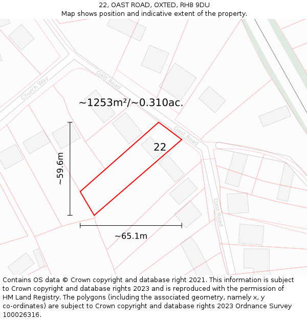22, OAST ROAD, OXTED, RH8 9DU: Plot and title map