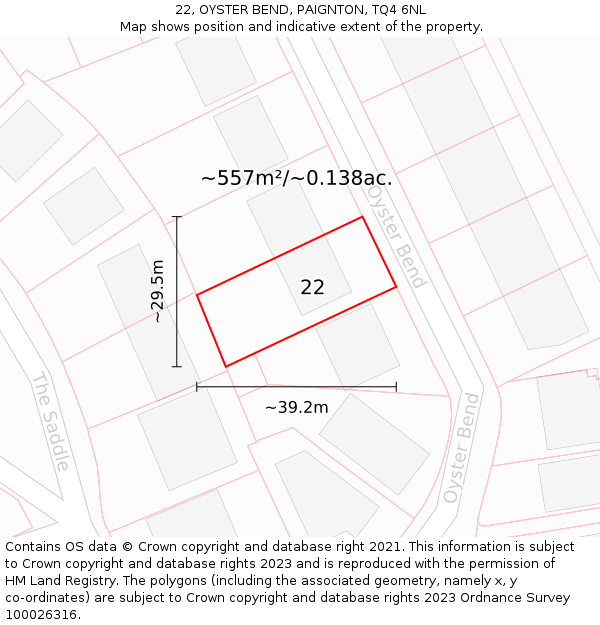 22, OYSTER BEND, PAIGNTON, TQ4 6NL: Plot and title map