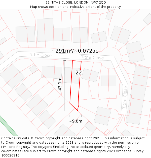 22, TITHE CLOSE, LONDON, NW7 2QD: Plot and title map
