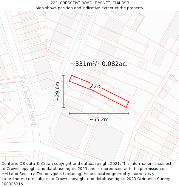 223, CRESCENT ROAD, BARNET, EN4 8SB: Plot and title map