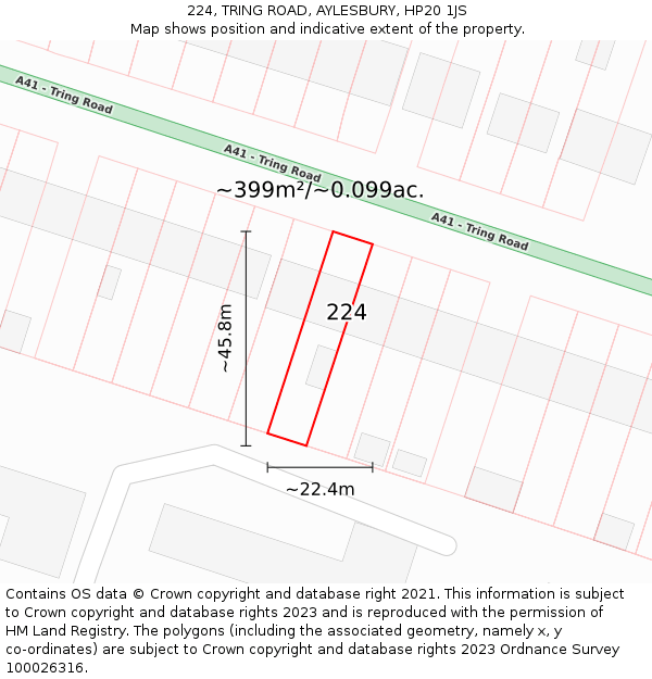 224, TRING ROAD, AYLESBURY, HP20 1JS: Plot and title map