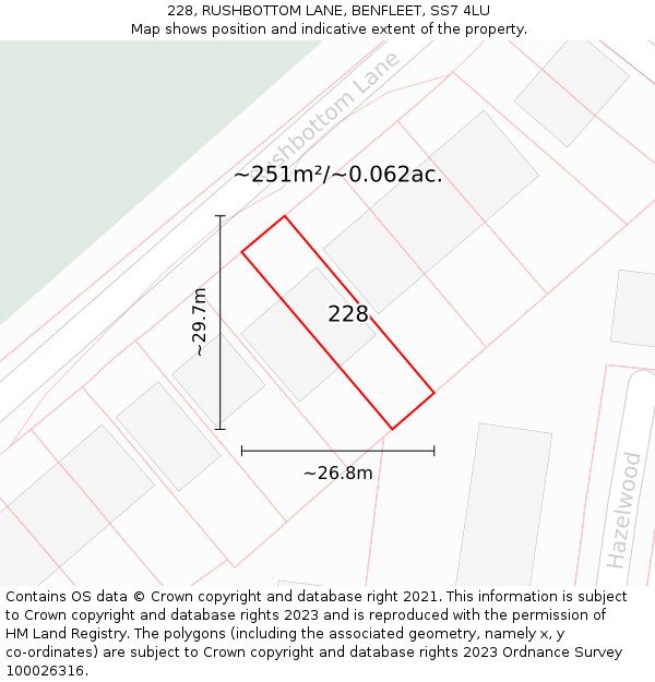 228, RUSHBOTTOM LANE, BENFLEET, SS7 4LU: Plot and title map