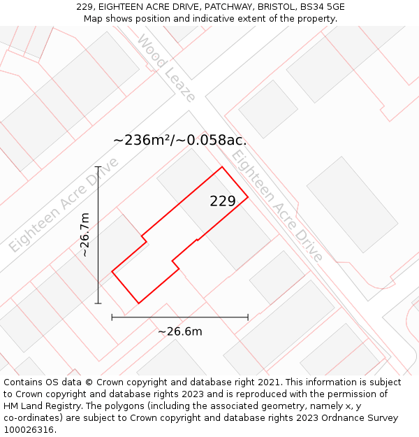 229, EIGHTEEN ACRE DRIVE, PATCHWAY, BRISTOL, BS34 5GE: Plot and title map