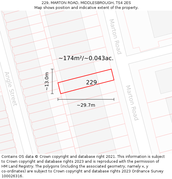 229, MARTON ROAD, MIDDLESBROUGH, TS4 2ES: Plot and title map