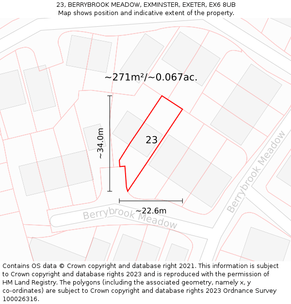 23, BERRYBROOK MEADOW, EXMINSTER, EXETER, EX6 8UB: Plot and title map