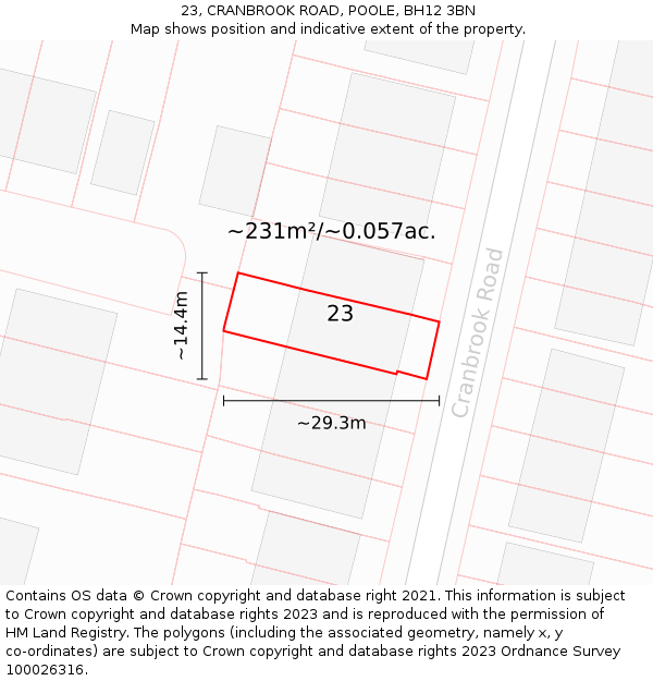 23, CRANBROOK ROAD, POOLE, BH12 3BN: Plot and title map
