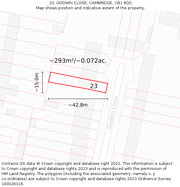 23, GODWIN CLOSE, CAMBRIDGE, CB1 8QS: Plot and title map