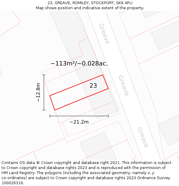 23, GREAVE, ROMILEY, STOCKPORT, SK6 4PU: Plot and title map